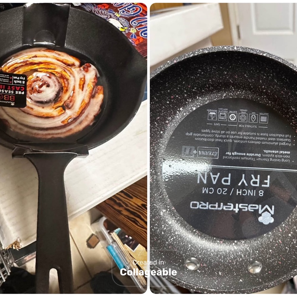 Black Fry Pan and cast iron skillet 8in